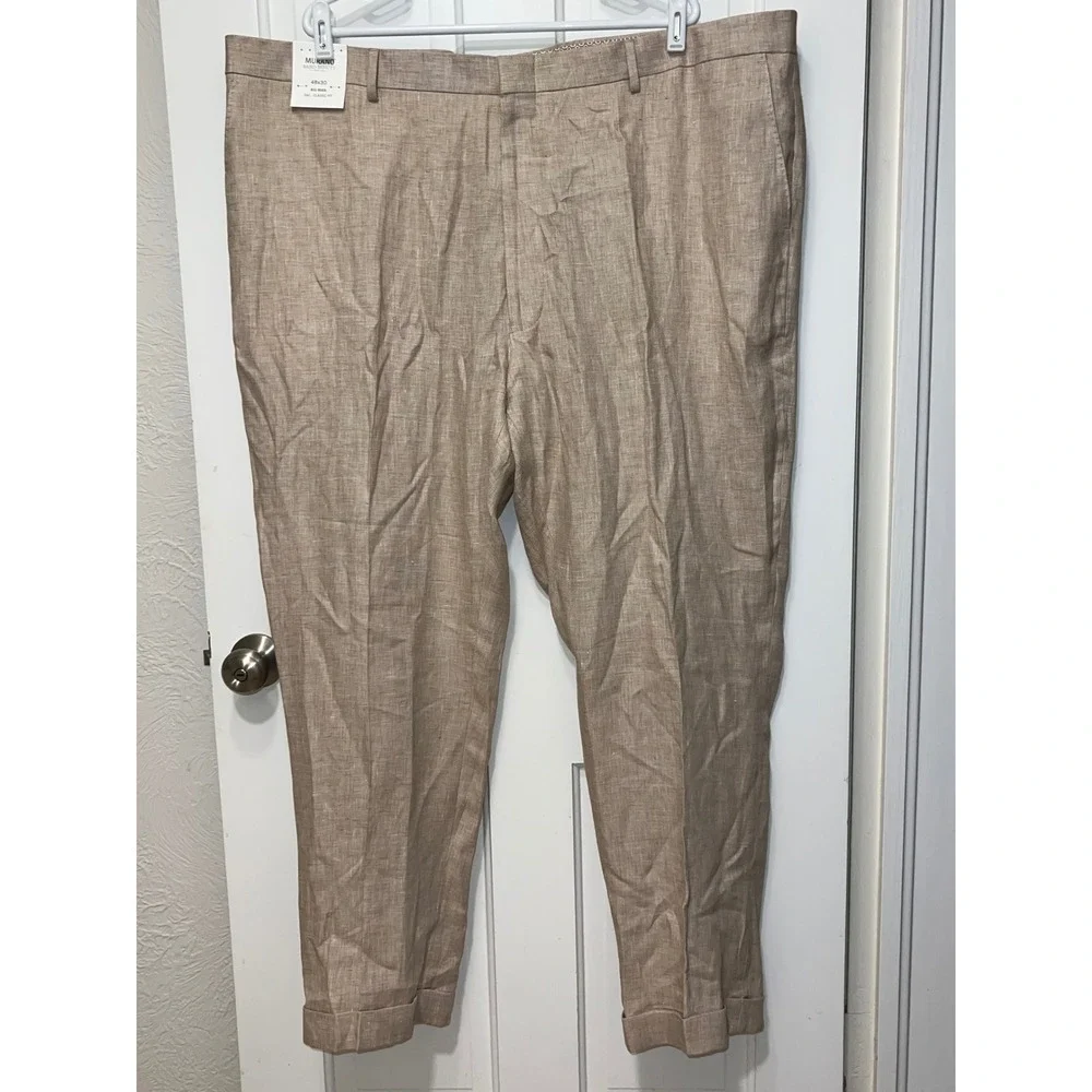 NWT Murano Big Man Zac Classic Fit Baird McNutt Linen Pants 48x30 Tan Cuffed